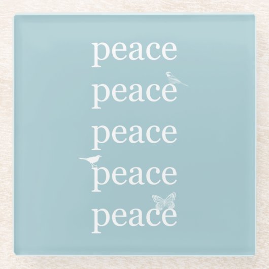 ホワイトブルーピース感動的引用文の鳥 ガラスコースター (正面)