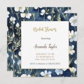 ホワイトブルーフラワーズミニマルウェディングシャワーカード (正面/裏面)