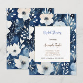ホワイトブルーフラワーズミニマルウェディングシャワーカード エンクロージャーカード (正面/裏面)
