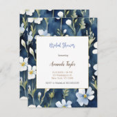 ホワイトブルーフラワーズミニマルウェディングシャワーカード エンクロージャーカード (正面/裏面)