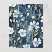 ホワイトブルーフラワーズミニマルウェディングシャワーカード エンクロージャーカード (裏面)