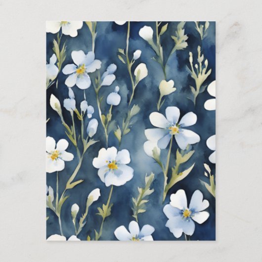 ホワイトブルーフラワーズミニマルウェディングシャワーカード エンクロージャーカード (裏面)