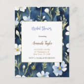 ホワイトブルーフラワーズミニマルウェディングシャワーカード エンクロージャーカード (正面)