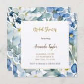 ホワイトブルーフラワーズミニマルブライダルシャワー 招待状 (正面/裏面)