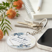 ホワイトブルーフローラフレームありがとう結婚式の引き出物 キーホルダー (正面右)