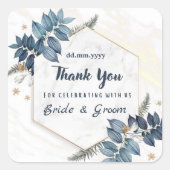 ホワイトブルーフローラフレームありがとう結婚式の引き出物 スクエアシール (正面)