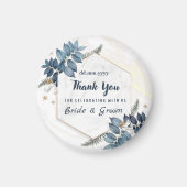 ホワイトブルーフローラフレームありがとう結婚式の引き出物 マグネット (正面)