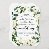 ホワイトブルーミングフローラリース結婚手書き 招待状 (正面/裏面)