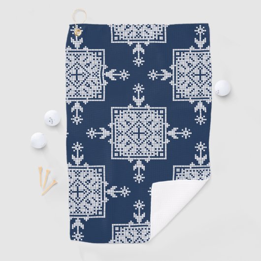 ホワイトブルーモザイクアステカパターンインディアンメキシコEth ゴルフタオル (インサイチュ)