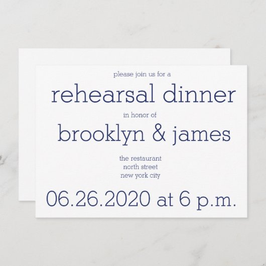 ホワイトブルーモダンのリハ結婚ーサル招待状 招待状 (正面/裏面)