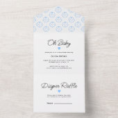 ホワイトブルーモダンオ男の赤ちゃんシャワー オールインワン招待状 (内側)