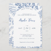 ホワイトブルーモダンフローラクラシック男の赤ちゃんシャワー 招待状 (正面/裏面)