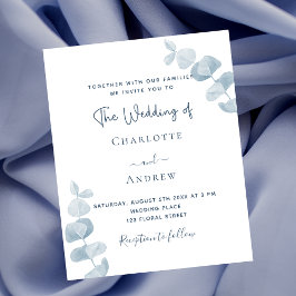 ホワイトブルーユーカリプトゥスバジェット結婚式招待状