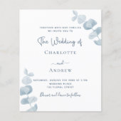 ホワイトブルーユーカリプトゥスバジェット結婚式招待状 チラシ (正面)