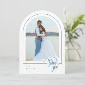 ホワイトブルー写真結婚のサンキューカード 招待状 (スタンド正面)