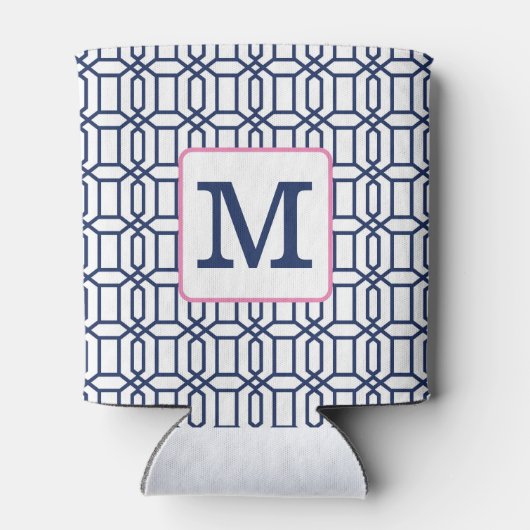 ホワイトブルー名門私立校風のオクタゴンモノグラムイニシャル 缶クーラー (裏面)