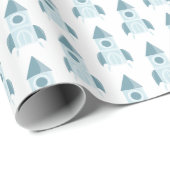 ホワイトブルー図解入りの、写真付きのロケット船ベイビーシャワー ラッピングペーパー (ロールコーナー)