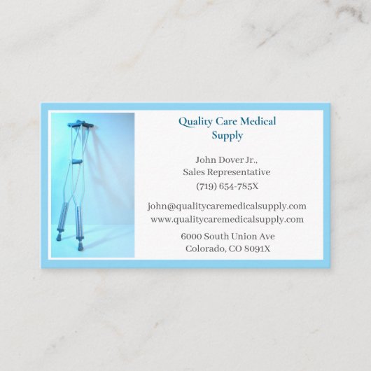 ホワイトブルー松葉杖の機器メディカルシニアシ気にア 名刺 (正面)
