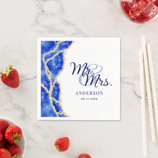 ホワイトブルー王室のと金ゴールドアガテエレガントな結婚式 スタンダードカクテルナプキン (インサイチュ)