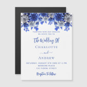 ホワイトブルー王室の花模様ラグジュアリー結婚ズ マグネット招待状 (正面/裏面)