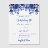 ホワイトブルー王室の花模様ラグジュアリー結婚ズ マグネット招待状 (正面)