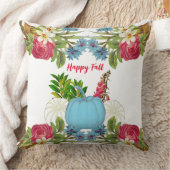 ホワイトブルー秋カボチャ水カラーフローラバラ クッション (ブランケット)