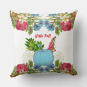 ホワイトブルー秋カボチャ水カラーフローラバラ クッション (裏面)