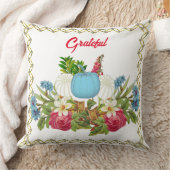 ホワイトブルー秋カボチャ水彩フローラ 素朴 クッション (ブランケット)