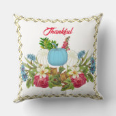 ホワイトブルー秋カボチャ水彩フローラ 素朴 クッション (裏面)