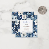 ホワイトブルー花ミニマルブライダルシャワーカード ノートカード (正面/裏面インサイチュ)