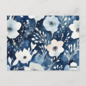 ホワイトブルー花ミニマルブライダルシャワーカード ポストカード (裏面)