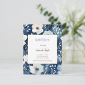 ホワイトブルー花ミニマルブライダルシャワーカード 出欠カード (スタンド正面)