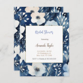 ホワイトブルー花ミニマルブライダルシャワーカード 出欠カード (正面/裏面)