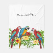 ホワイトブルー葉パロッツの夏の家名 フリースブランケット (正面)