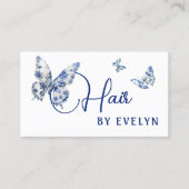 ホワイトブルー蝶ヘアビジネスカード 名刺 (正面)