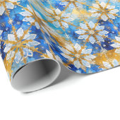 ホワイトブルー金ゴールドクリスマスポインセチア雪 ラッピングペーパー (ロールコーナー)