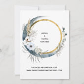 ホワイトブルー金ゴールドフローラウォーターカラーボホ結婚ズ セーブザデート (裏面)