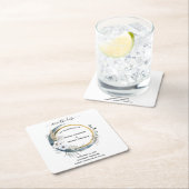 ホワイトブルー金ゴールドフローラ水色エレガントな結婚式 スクエアペーパーコースター (インサイチュ)