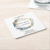 ホワイトブルー金ゴールドフローラ水色エレガントな結婚式 スクエアペーパーコースター (アングル)