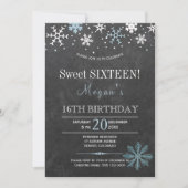 ホワイトブルー雪のシックな冬のsweet sixteen 招待状 (正面)