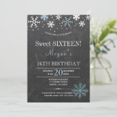ホワイトブルー雪のシックな冬のsweet sixteen 招待状 (スタンド正面)