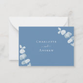 ホワイトブルーeucalyptus結婚反応RSVP ノートカード (裏面)