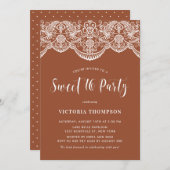 ホワイトブロケドレーステラコッタスウィート16パーティー 招待状 (正面/裏面)