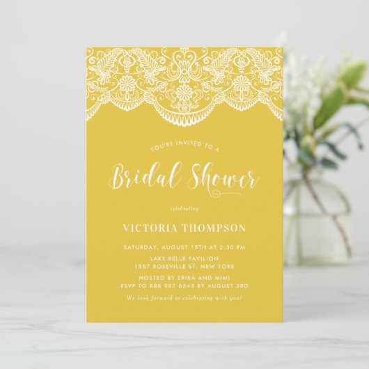 ホワイトブロケードレースイエローブライダルシャワー 招待状 (スタンド正面)