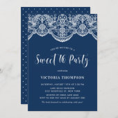 ホワイトブロケードレースネイビーブルースウィート16パーティー 招待状 (正面/裏面)