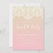 ホワイトブロケードレースピンクグラデーションスウィート16パーティー 招待状 (正面)