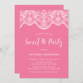 ホワイトブロケードレースピンクスウィート16パーティー 招待状 (正面/裏面)