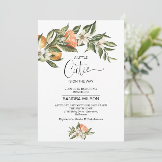 ホワイトブロッサムクレメンチンリトルかわいこちゃんベビーシャワー 招待状 (スタンド正面)