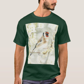 ホワイトブロッサムグラフィックのゴールドフィンチ Tシャツ