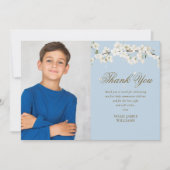 ホワイトブロッサムファースト聖なる聖体青い写真 サンキューカード (正面)